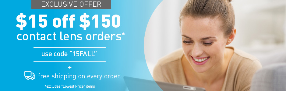 Get $15 off all contact lens orders of $150 or more, plus free shipping when you shop ContactsDirect!